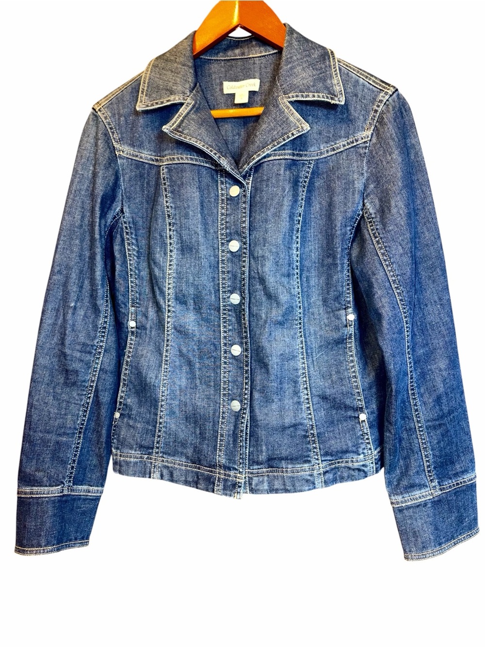 Denim Jacket Stretch Snaps Feminine Girly Jeans Coldwater Creek 8 M